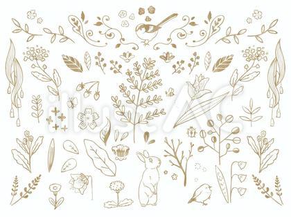 ナチュラル草花手書きセット(ブラウン)