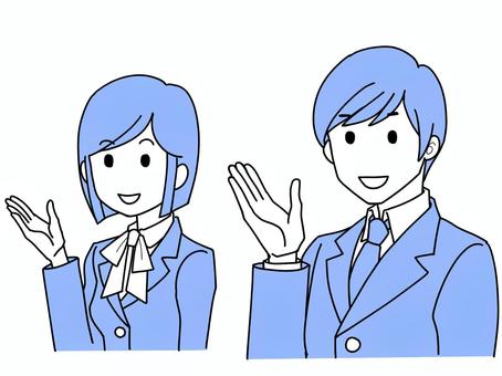 こちらです。 こちらです。 男性,女性,スーツのイラスト素材