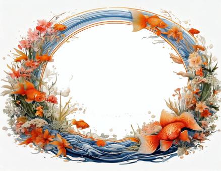 [Transparent png] Japanese-style circular frame with goldfish, goldfish, japanese style, round, JPG and PNG