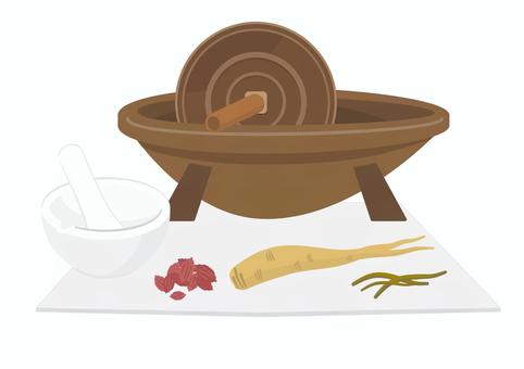 薬研(漢方作成) 薬研,乳鉢,乳棒,生薬,漢方のイラスト素材