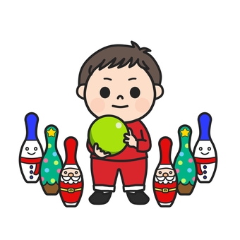 サンタと雪だるまのボーリング　男の子1 クリスマス,クリスマス会,クリスマスパーティー,親睦会,ボーリング,ボウリング,パンダ,ボーリング場,レジャー,遊びのイラスト素材
