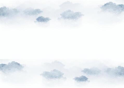 やさしい水彩の青グレーの雲フレーム背景 水彩,雲,背景,曇り空,霧,もや,青,グレー,パステル,壁紙のイラスト素材