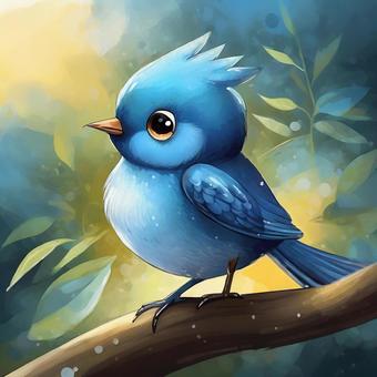 Cute illustration of a little blue bird, birdie, słodkie, pet, JPG and PNG