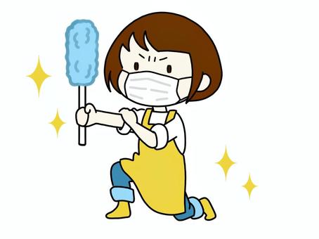 お掃除モップを持って腕まくりしている人 腕まくり,掃除,大そうじ,年末,年越し,エプロン,女性,女の人,若い,モップのイラスト素材