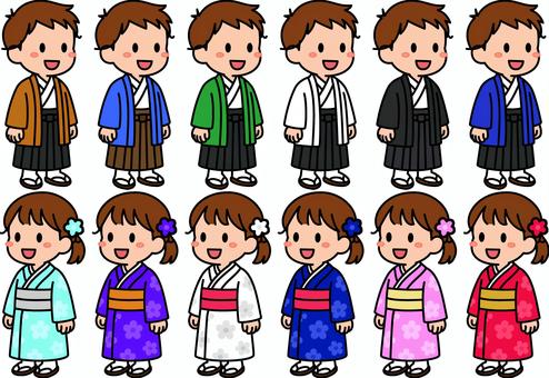 お正月の子供たちです。 着物,シンプル,子供,七五三,お正月,日本,式典,イベント,パーティー,和装のイラスト素材