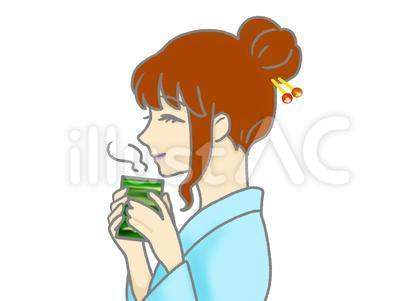 コップを持ってお茶を飲む女性の横顔