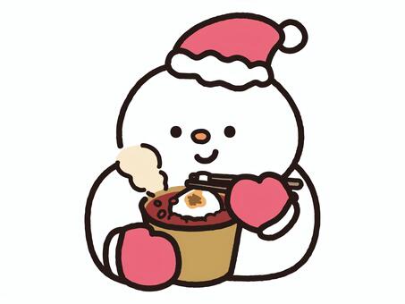 あったかおしるこを食べる赤雪だるま 雪だるま,おしるこ,ぜんざい,餅,あんこ,小豆,甘味,デザート,スイーツ,食べ物のイラスト素材