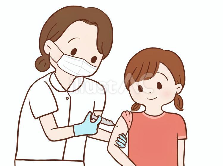 注射を受ける女の子(カラー・マスクあり) 女性,看護師,医療のイラスト素材