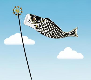 こいのぼりひとつ こいのぼり,空,黒,一本,なびくのイラスト素材
