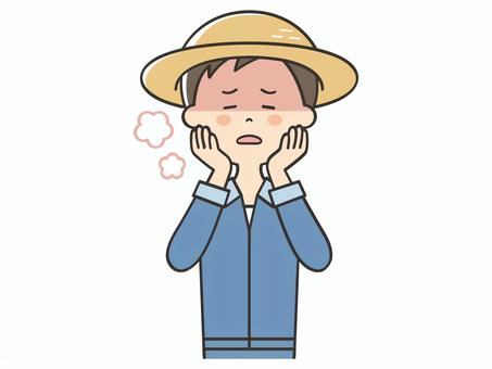 熱中症の農家の男性 熱中症の農家の男性 農家,熱中症,熱射病,暑い,不調,のぼせる,めまい,クラクラ,夏,猛暑のイラスト素材