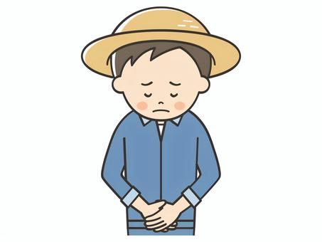 謝罪する農家の男性 謝罪する農家の男性 謝罪,謝る,ごめん,ごめんなさい,お詫び,申し訳ございません,お願い,トラブル,アクシデント,クレームのイラスト素材