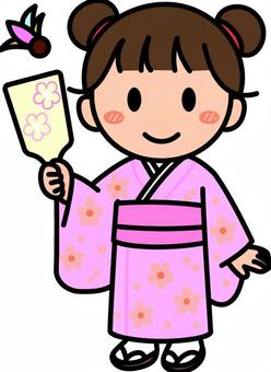 ピンクの着物の女の子です。 シンプル,子供,七五三,お正月,日本,式典,イベント,和装,着物,女の子のイラスト素材