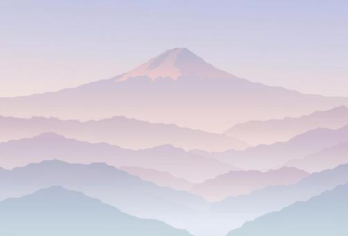 富士を望む日本の山並みのイラスト 山,日本,景色,富士山,カード,年賀状,春,お正月,ベクター,グラデーションのイラスト素材