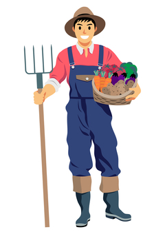農業7 農業,農家,農産物,野菜,収穫,農作業,畑仕事,家庭菜園,男性,一人のイラスト素材