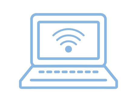 Wi-FiマークとノートPC（ブルー） wi-fi,無線lan,インターネット,ネットワーク,通信,接続,オンライン,パソコン,ノートパソコン,pcのイラスト素材