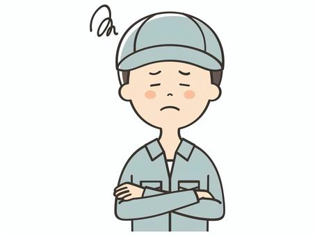 悩み事がある男性作業員 悩み事がある男性作業員 悩む,困る,考える,落ち込む,ショック,不満,不安,疑問,悩み事,男性のイラスト素材
