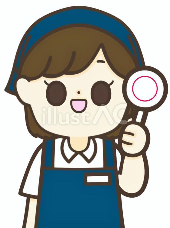 ◯の札を持つ女性店員 女性,店員,スタッフのイラスト素材