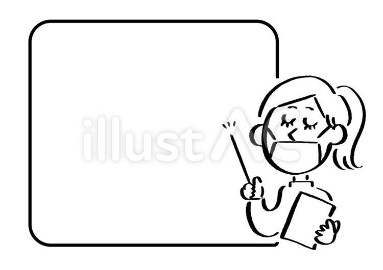 マスクをする働く女性　枠　手書き 人物,手書き,枠のイラスト素材