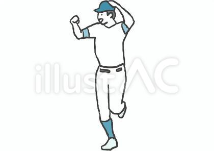 ガッツポーズをして走る選手