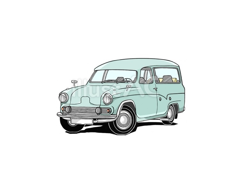 レトロなイメージのお洒落な旧車 車,お洒落,手描きのイラスト素材