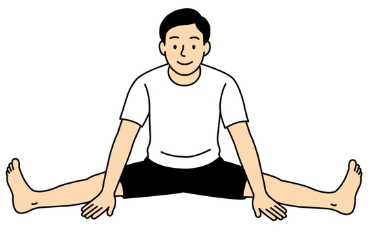 開脚ストレッチをする男性 開脚,ストレッチ,股関節,伸ばす,準備体操,スポーツ,男性,tシャツ,半ズボンのイラスト素材