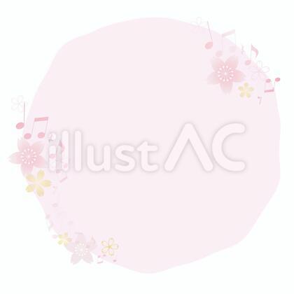 桜と音符のラフな円形ラベルフレーム