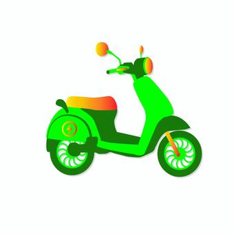 スクーター 003 電動スクーター,スクーター,バイク,緑,二輪車,乗り物,バッテリー,ホイール,ライト,シートのイラスト素材