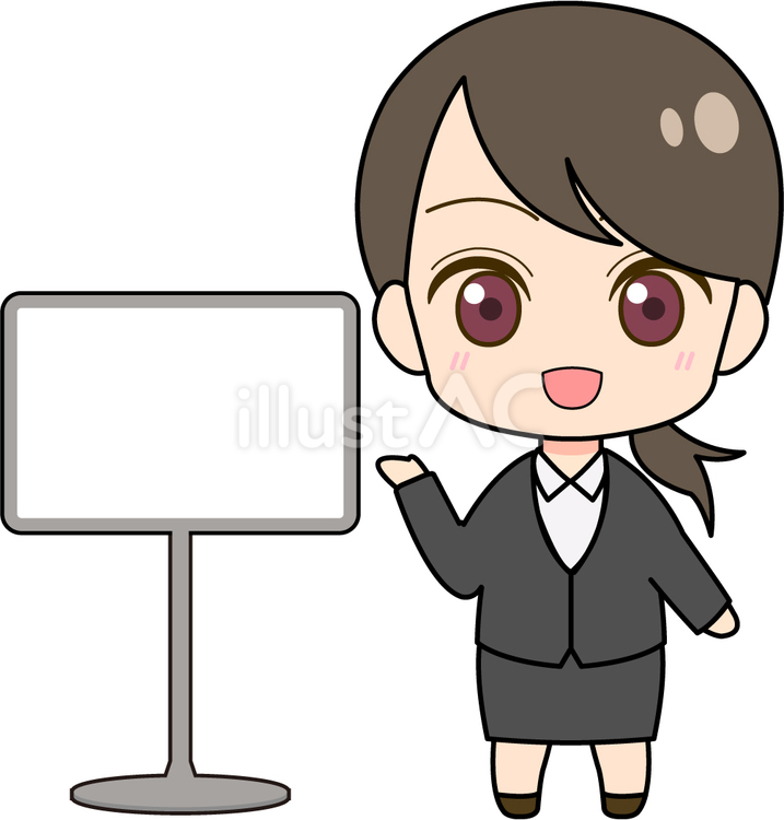 案内板の横に立つスーツを着た女性 女性,スーツ,社会人のイラスト素材