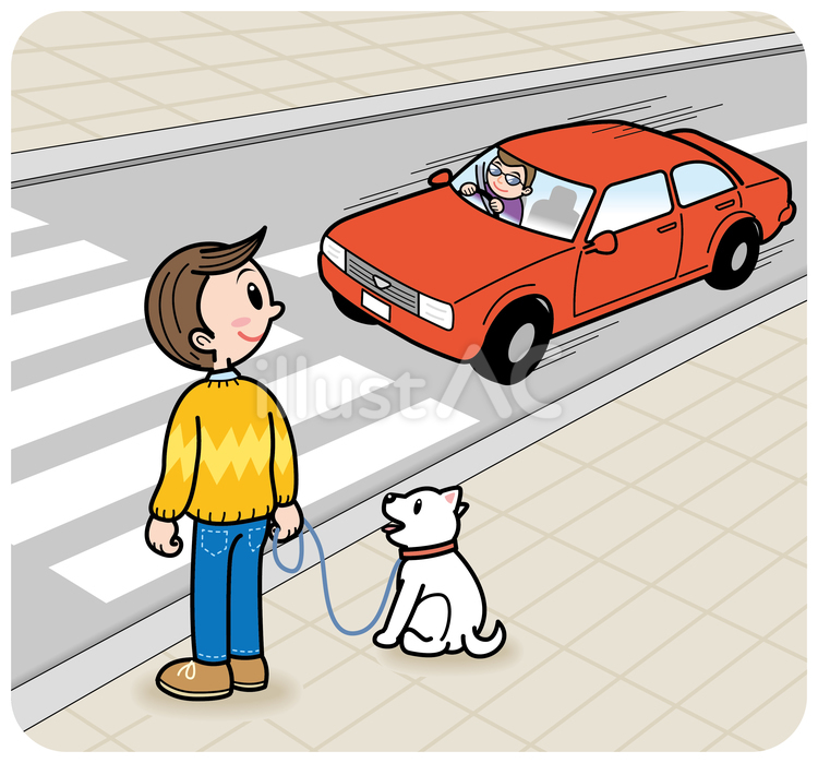 渡る前に車がこないか確認【交通安全】 人物,小学生,子どものイラスト素材