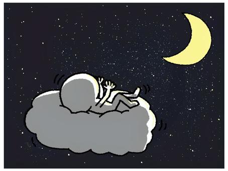 浮遊 シルエット,雲,浮遊,三日月,星,pop調,手描き,素材,商用可,無料のイラスト素材