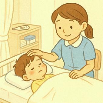 A sick boy being looked after by a teacher in the nurse's office, JPG A sick boy being looked after by a teacher in the nurse's office, children, boy, female, JPG