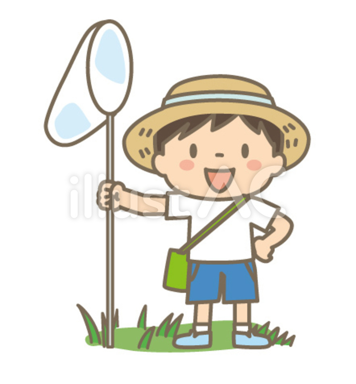 A boy with a miserable hat and an insect net, JPG, PNG and AI A boy with a miserable hat and an insect net, straw hat, insect catching, network, JPG, PNG and AI