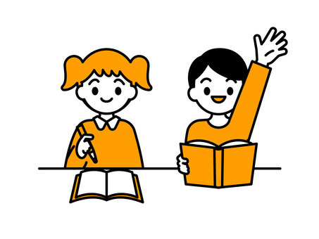 勉強・授業を受ける子ども01 人物,子ども,女の子,男の子,児童,園児,勉強,授業,ノート,本のイラスト素材