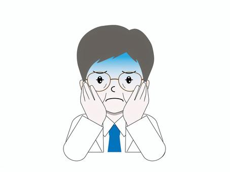 頬をおさえて青ざめる白衣メガネ 医師,人物,医療,病院,クリニック,保健,医者,専門職,研究者,研究職のイラスト素材