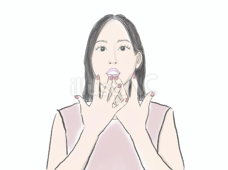 驚いた表情の女性（口元に手を添える） 女性,驚き,びっくりのイラスト素材