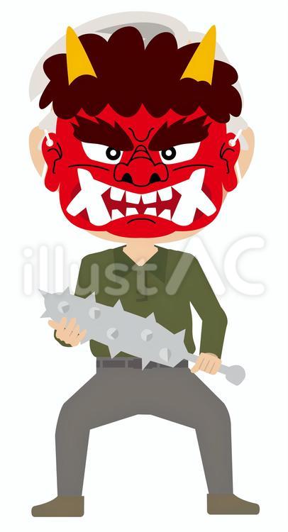 鬼のお面を被った人 鬼,お面,節分のイラスト素材