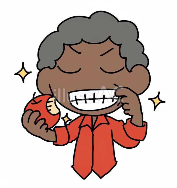 りんごをかじって得意げなアフロ男性 アフロ,男性,りんごのイラスト素材