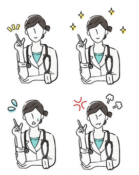 Female doctor facial expression set_glitter, sweat, anger, JPG, PNG and AI Female doctor facial expression set_glitter, sweat, anger, a woman doctor, a doctor, doctor, JPG, PNG and AI