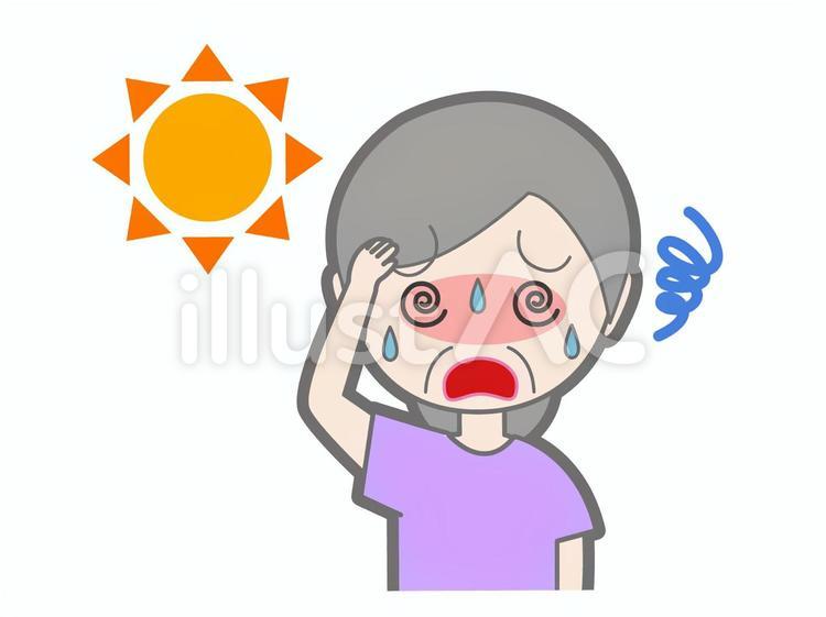 熱中症　シニア　女性 太陽,紫外線,人物のイラスト素材