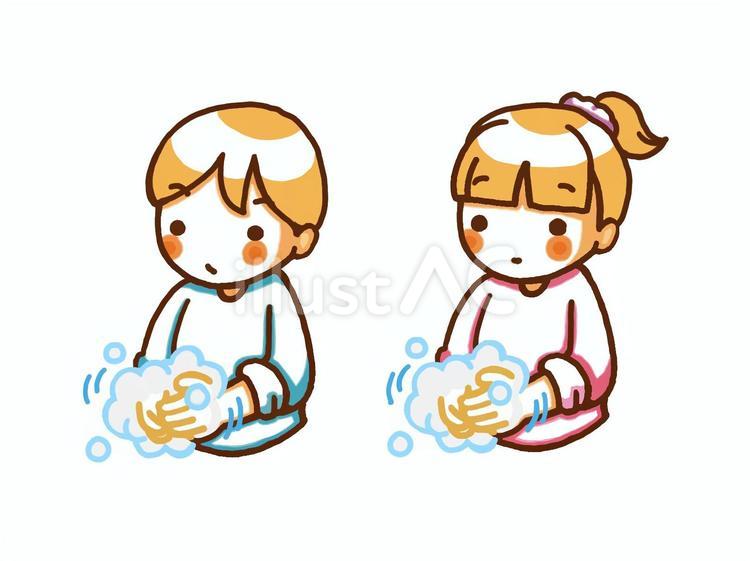 手を洗う男の子と女の子 男の子,女の子,幼児のイラスト素材