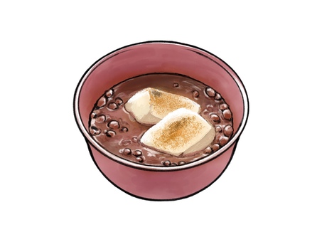 おしるこ（ぜんざい）の水彩イラスト おしるこ,ぜんざい,お汁粉,水彩,カラー,和菓子,スイーツ,餅,小豆,手書きのイラスト素材