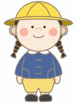 制服姿のこどものイラスト こども,女の子,園児,三つ編み,幼稚園,保育園,帽子,児童,かわいい,素材のイラスト素材