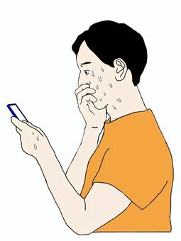 スマホを見て焦る男性 スマホを見て焦る男性 人物,男性,横顔,スマホ,焦る,汗,パニックのイラスト素材