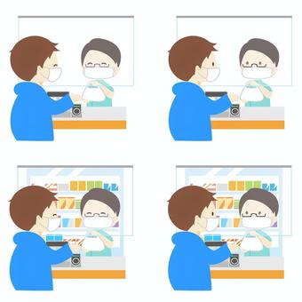 Illustration, cash register, infection prevention, vinyl, 