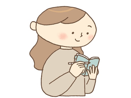 手帳の予定を確認している女性 手帳,手帳会議,ダイアリー,ノート,日記,スケジュール,プランナー,考える,予定管理,女性のイラスト素材