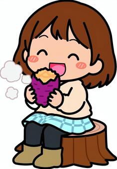 青の焼き芋の女子です。 焼き芋,食べる,サツマイモ,芋,野菜,シンプル,薩摩芋,食べ物,人物,農業のイラスト素材