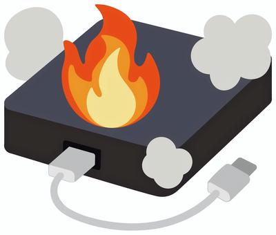モバイルバッテリー（発火） モバイルバッテリー,パワーバンク,充電器,電池,発火,発煙,火事,火災,火,煙のイラスト素材