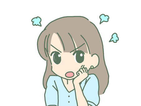 ぷんぷん怒る女の子 怒る,女の子,プンプン,人物,顔,表情,ロングヘアー,頬杖,かわいい,手描きのイラスト素材