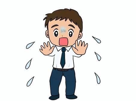 青ざめて嫌がる会社員 人物,男性,困る,青ざめる,否定,嫌がる,汗,会社員,学生,男子のイラスト素材