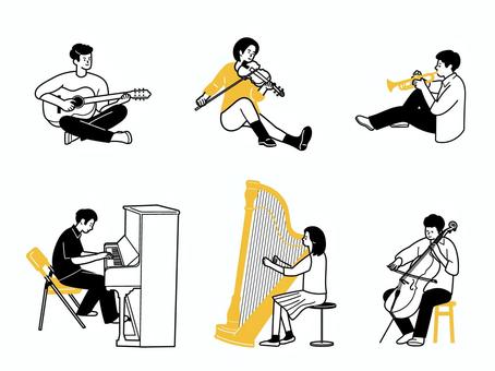 楽器の練習 楽器の練習 楽器,人物,アコースティックギター,ギタリスト,ヴァイオリン,ヴァイオリニスト,トランペット,トランペッター,ピアノ,ピアニストのイラスト素材